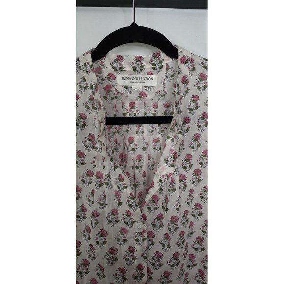 Emerson Fry Mandarin Collar Top Rosey Flowers Organic Cotton Made in India O/S - Picture 10 of 16